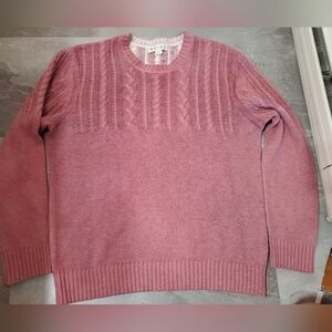 Reiss Heathered Old Pink/White Sweater. Crewneck. Cable & Ribbed. XL. Wool Blend